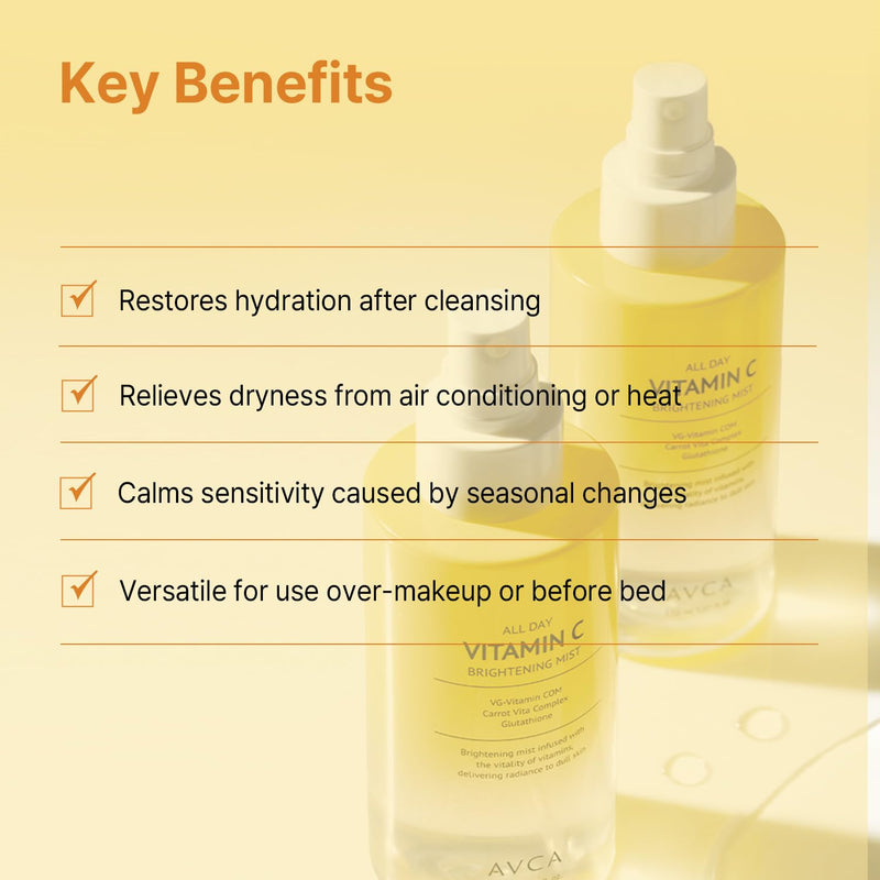 AVCA All Day Vitamin C Brightening Face Mist – Hydrating & Revitalizing Facial Spray with Glutathione & Vitamin Complex, Korean Skincare for Radiant Soothing Glow, 5.07 fl oz