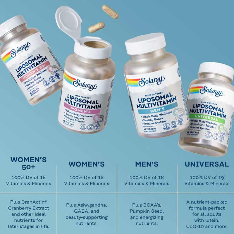 SOLARAY Liposomal Multivitamin for Men, Enhanced Absorption Immune, Energy & Bone Support, Mens Daily Multi Vitamin, BCAAs, Vitamin D3, C, B12, Zinc, Vegan, Soy Free, 30 Serv, 60 VegCaps | Men's Daily Multivitamin, Enhanced Absorption, Vitamins, Minera...