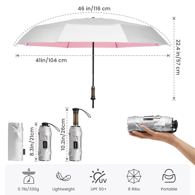 G4Free 46" Windproof Travel Umbrella with Large Wooden Handle + Mini Travel Umbrella with Retractable Handle
