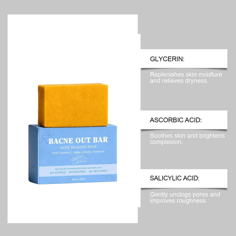 2 PCS Bacne Out Back Acne Cleansing Soap | Turmeric, Vitamin C & Alpha Arbutin Formula, Natural Exfoliating Cleanser For Back & Body Breakout Care