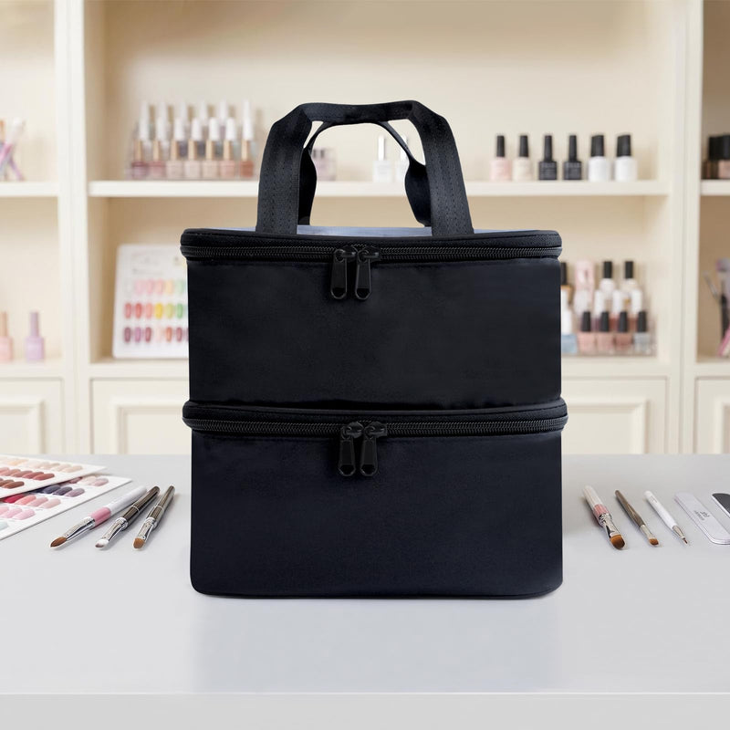 Nail Polish Organizer Case Holds 30 Bottles (15ml - 0.5 fl.oz) | with Sponge Plug In Transparent Flip Cover Nail Kit Storage Bag for Manicure Tools for Womens Black 30 Double Layer