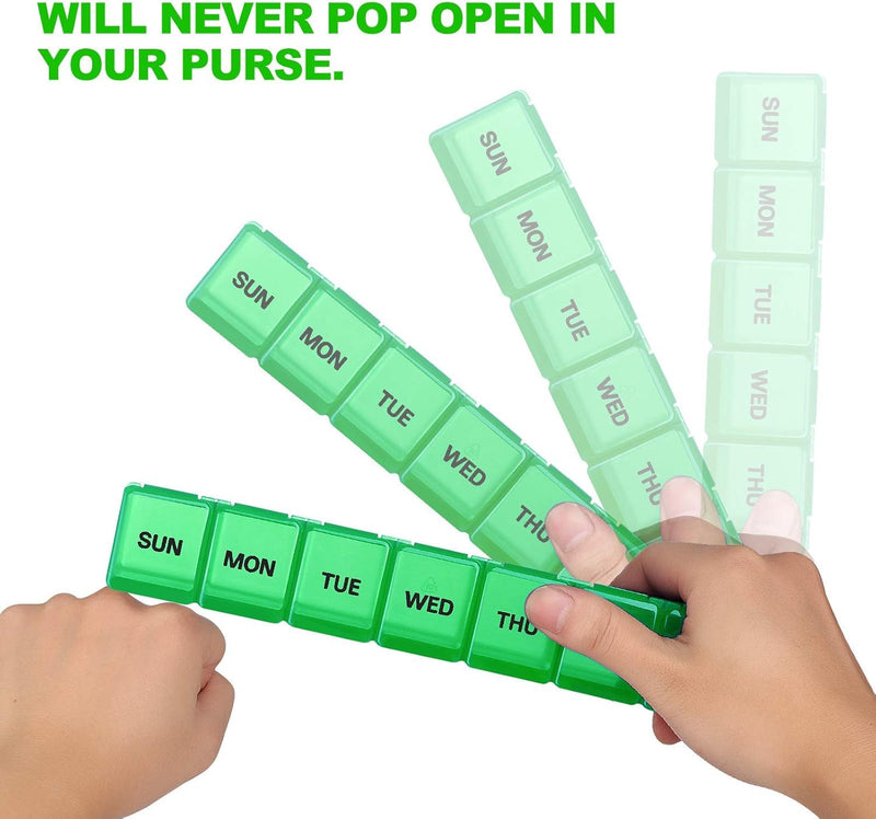 Pill Organizer 7-Day Weekly Pill Organizer | Portable Medicine, Daily Pill Cases for Pills/Vitamin/Fish Oil/Supplements 15cm-green