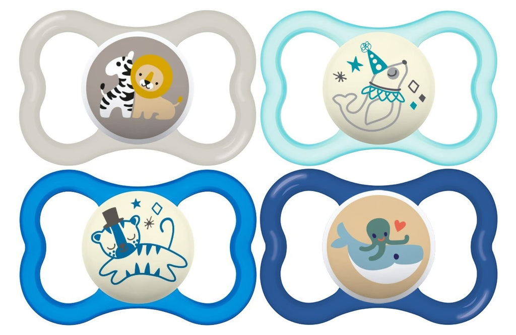 MAM Air Day & Night Baby Pacifier, for Sensitive Skin, Glows in The Dark, 16+ Months, Baby Boy, 4 Count Pack of 4 Stars