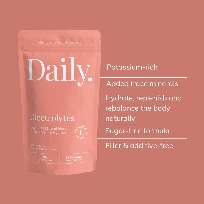 Daily Low Sodium Electrolytes Powder | Wild Strawberry | 1000mg Potassium + Magnesium + Celtic Sea Salt | Sugar-Free Keto Electrolyte Drink | Vegan Hydration Supplement for Energy, Focus & Recovery