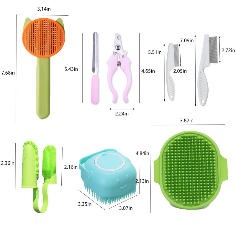 [Australia] - 10PCS Cat & Dog Grooming Kit, Self-Cleaning Brush Removes Loose Hair, Pet Bath Brush, Massage Glove, Nail Clipper, Flea Comb 10PCS 