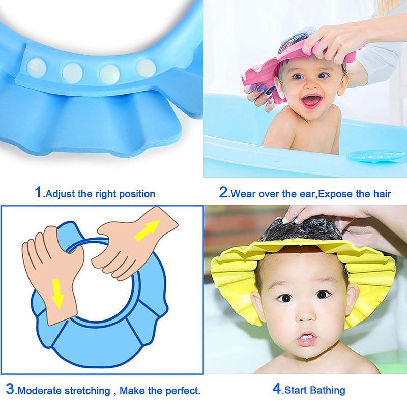 [Australia] - EWIN(R) 4pcs Soft Adjustable Baby Kids Children Shampoo Bath Bathing Shower Cap Hat Wash Hair Shield Hat 