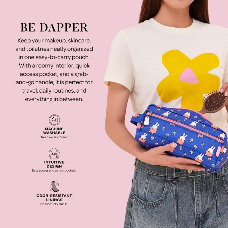 JuJuBe Miffy Flower Fields Travel Makeup Bag for Women, Portable Cosmetic Toiletry Bag, Zipper Makeup Organizer Pouch for Skincare, Brushes & Accessories
