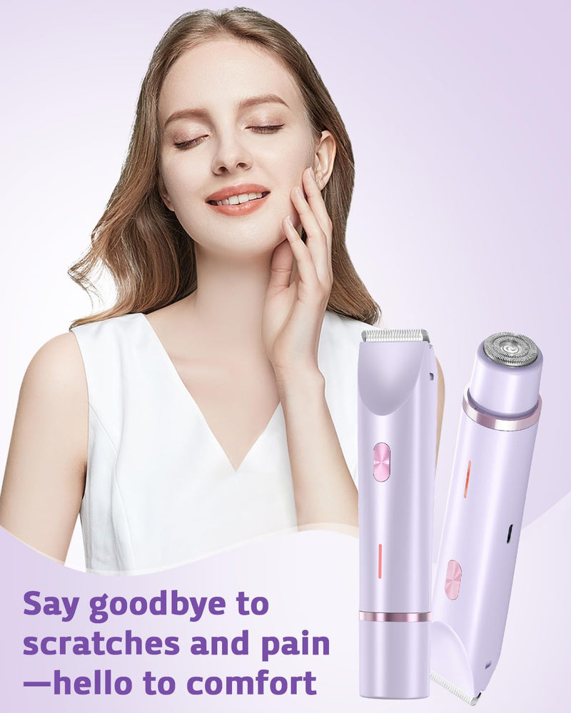 [Australia] - Bikini Trimmer for Women, Dual-Head Women's Electric Razor, 2-in-1 Electric Shaver for Women Pubic Hair/Legs/Arms/Underarm/Face, IPX7 Waterproof Wet/Dry Use (Purple) Purple 