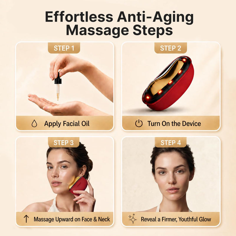 GS5 Electric Heated Gua Sha Tool, Red Light Face Massager, Red | Brass Facial Massager with Vibration, Beauty Device for Face & Neck, Skin Firming Device for Facial Sculpting, Gift for Women 1 Device