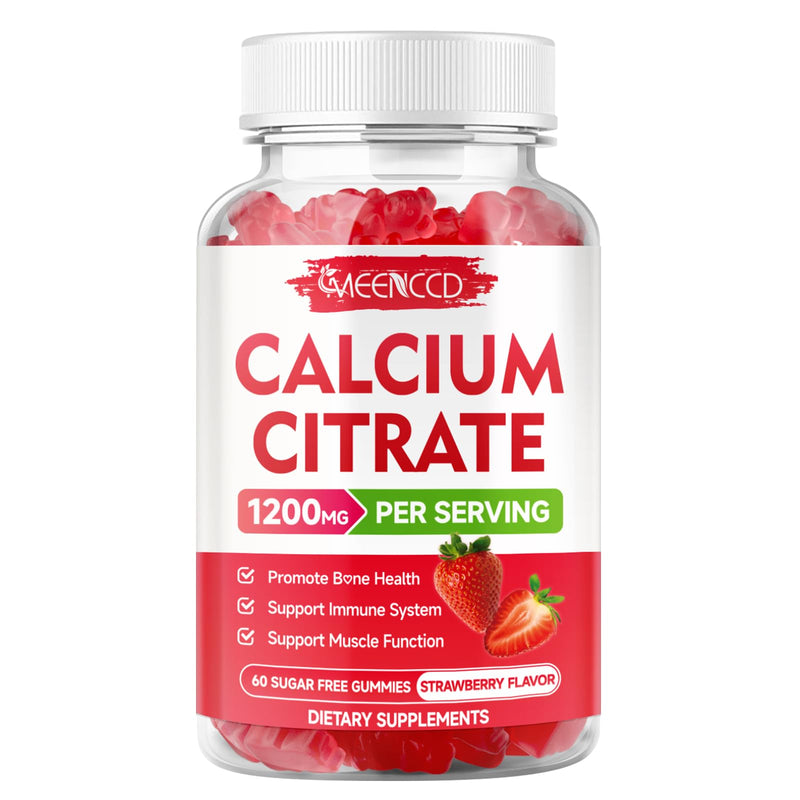 Calcium Citrate Gummies 1200mg - Chewable Calcium Supplement for Women & Men, Supports Bone & Muscle Health, Vegan, Strawberry Flavor, 60 Count