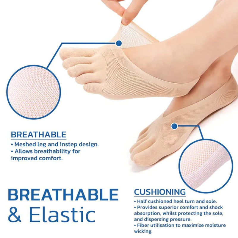 [Australia] - 5 Pairs Sock Align Toe Socks for Bunion, No Show Low Cut Five Finger Orthopedic Compression Socks For Women (Toe Socks-B) Toe Socks-B 