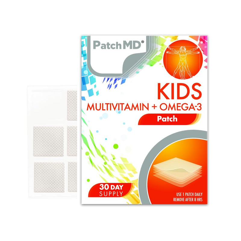 PatchMD Kids Multivitamin + Omega-3 - 30 Daily Topical Patches. 100% Natural & Cruelty Free. Allergy & Filler Free. High Absorption More bioavailable. Suitable for Sensitive stomachs