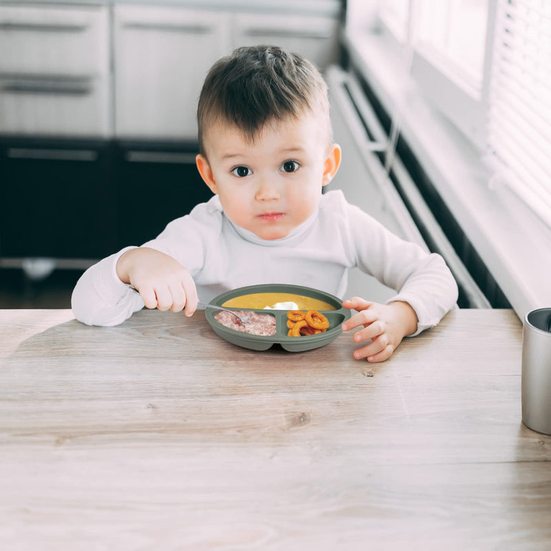 [Australia] - Toddler Plates 3 Pack, Divided Suction Plates for Baby, 100% Food Grade Silicone Baby Plates, Non-Slip, Baby Led Weaning Supplies, Microwave & Dishwasher Safe 