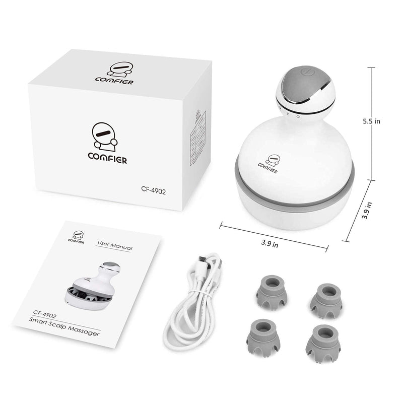 [Australia] - COMFIER Electric Cordless Hair Scalp Massager with Kneading 84 Massage Nodes, Handheld Portable Head Scratcher Massager for Hair Growth, Deep Clean and Stress Relax, Gifts for Men Dad White 