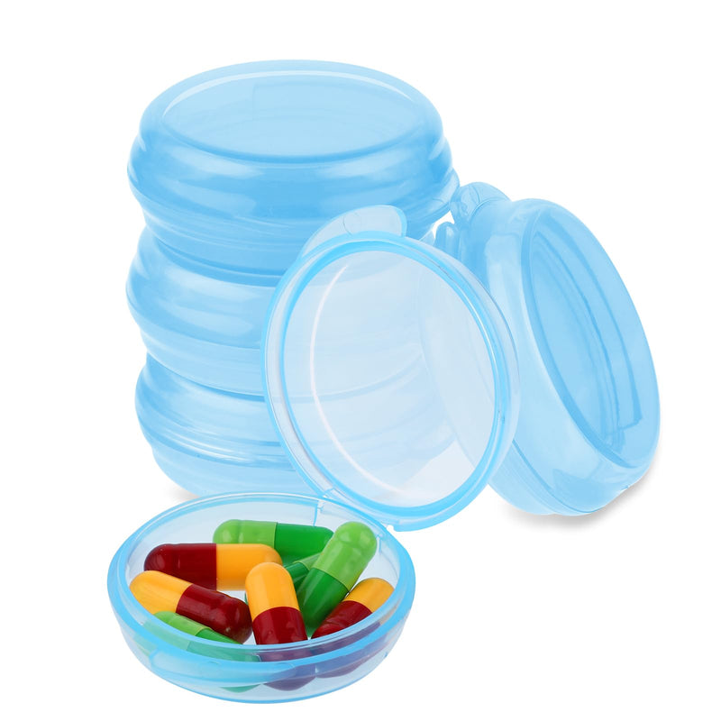 4 Pcs Mini Pill Organizer Small Pill Box Cute Portable Pill Case, 4 Blue | for Pocket Purse, Travel Storage Containers, Earplug Case, Medicine Dispenser, Vitamin Holder