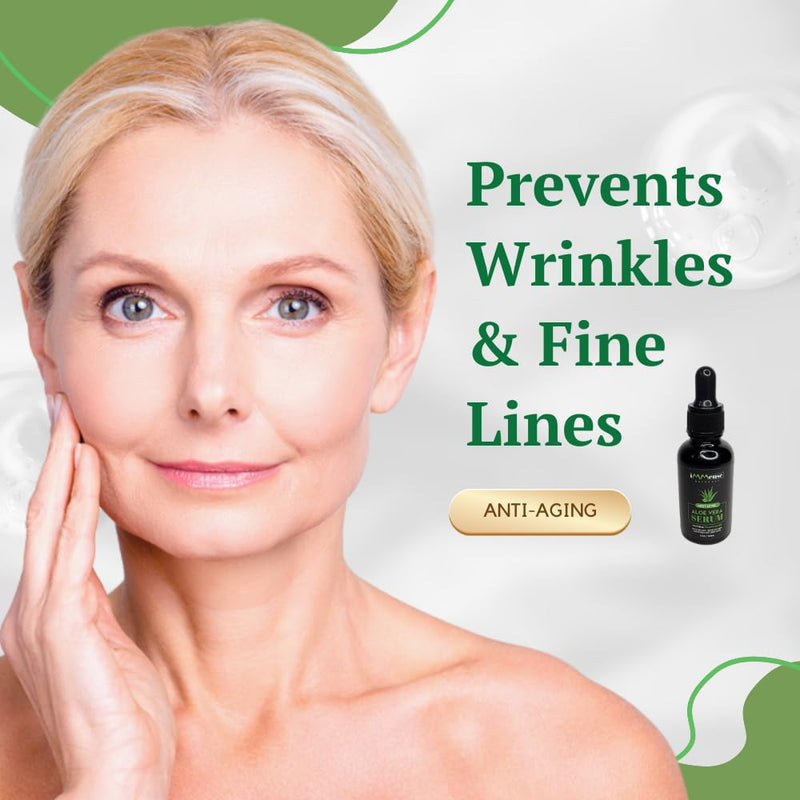 Aloe Vera Serum with Vitamin C for Wrinkles & Fine Lines, Use To Brighten Skin-Correct Dark Circles, Hydrate and Even Skintone. Use for a Natural Makeup Primer