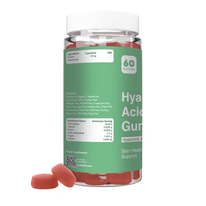 Hyaluronic Acid Gummies | Supports Skin Hydration & Joint Health | 50mg Sodium Hyaluronate | Gelatin Free, Vegan, Halal & Kosher | 60 Tasty Mixed Berry Flavour Gummies