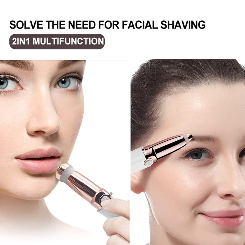 [Australia] - 2 in 1 Eyebrow Trimmer Facial Hair Remover Electric Razor for Women Pubic Hair Bikini Shaver Epilator for Face Peach Fuzz Lips Painless Rechargeable Portable 