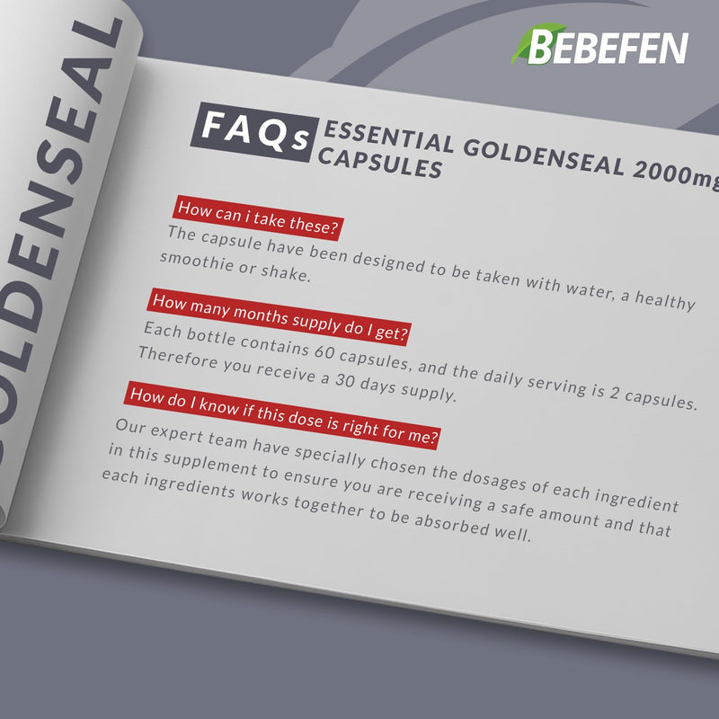 [Australia] - BEBEFEN Goldenseal Root Capsules 2000mg | Traditional Herb Supplement | Concentrated Extract | Vegetarian, Non-GMO 