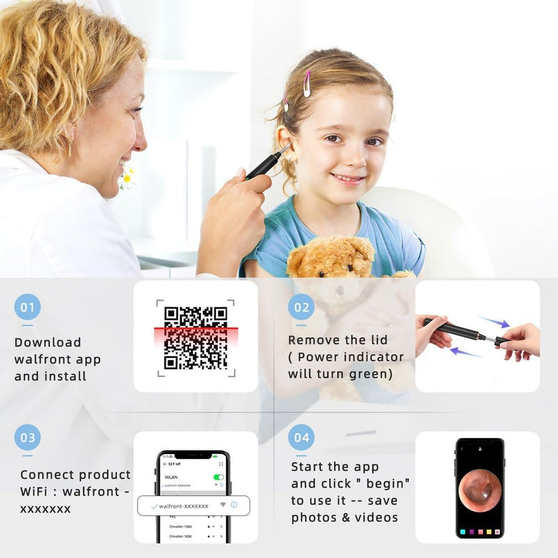 [Australia] - T2 Wireless Wifi Smart Otoscope Earwax Removal Tool Ear Endoscope with Led Light Visual Ear Scope for Adults and Children 