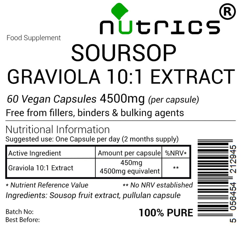 4500mg GRAVIOLA Fruit Soursop V Capsules 10:1 Fruit Extract Supplement - Brazilian Paw Paw - Annona Muricata - 10 x Stronger Than Graviola Powder -– Choose from 120Capsules (4 Months Supply) 120