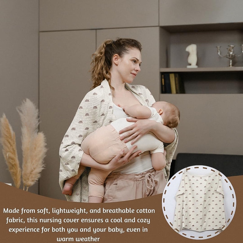 [Australia] - Multifunctional Muslin Nursing Cotton Cover for Baby Breastfeeding with Adjustable Mom Privacy & Arch Neckline - Nursing Apron Cover - Stroller Cover Car Seat Cover Boho Rainbow 