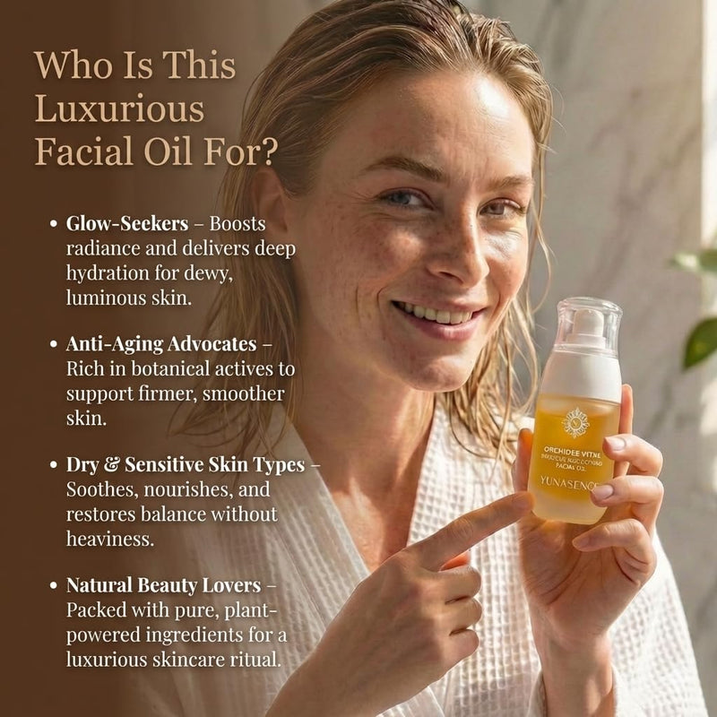YUNASENCE ORCHIDEE VITAE Precious Organic Anti-Aging Face Oil Serum, w/Orchid Flower, Rose Absolute, Argan, Maracuja, Papaya, Vitamin C, Amino Acid.1oz Boosts collagen, improves skin elasticity.