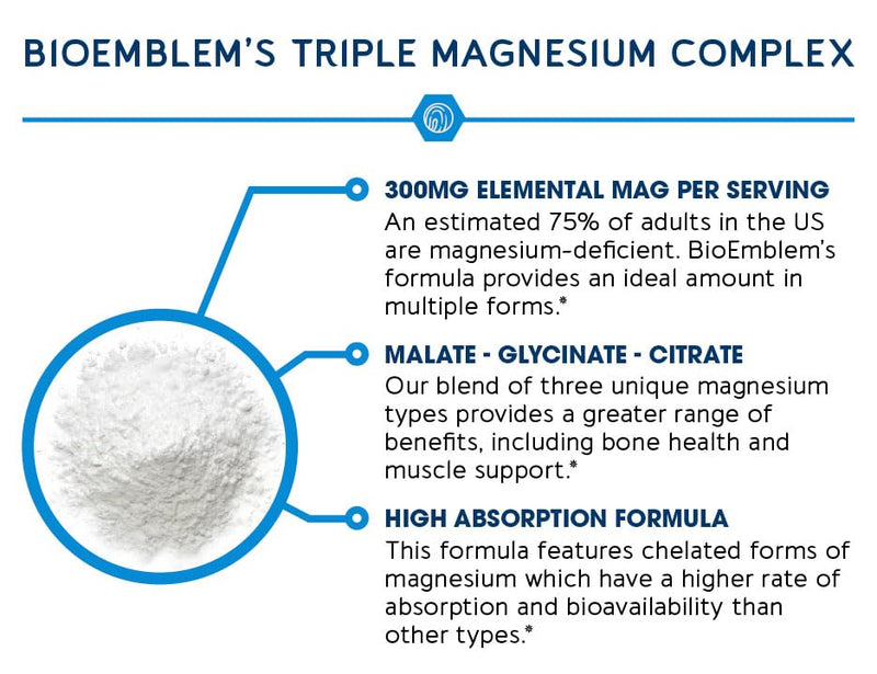 [Australia] - BioEmblem Triple Magnesium Complex | 300mg of Magnesium Glycinate, Malate, & Citrate for Muscles, Nerves, & Energy | High Absorption | Vegan, Non-GMO | 180 Capsules 