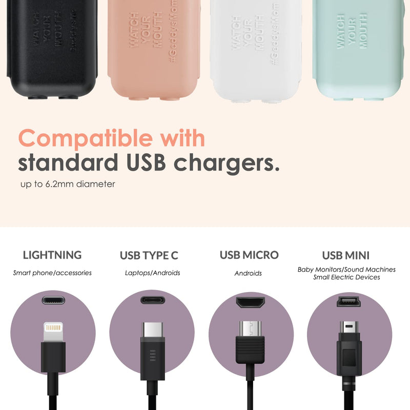 [Australia] - Watch Your Mouth Baby Proof Cord Cover | Award-Winning USB Charger Cover for Baby Proofing Cords | BPA & Phthalate-Free Charger Cover Protector | Electrical Safety Baby Products, (3-Pack, White) 