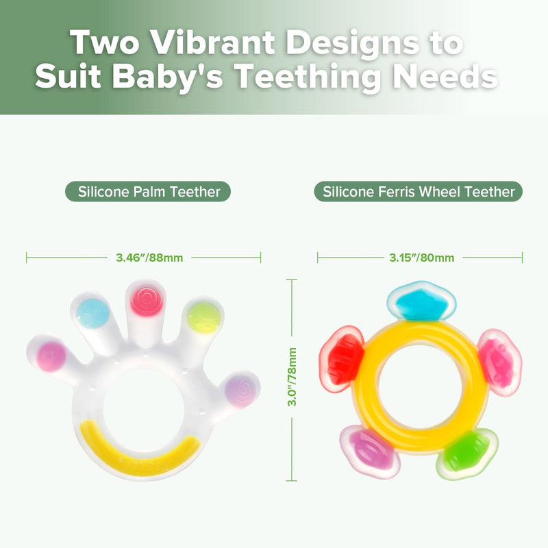 [Australia] - Haakaa Silicone Teether Combo - Baby Freezer Teething Toy - Soft Cold Teether - Soothe Teething Pain & Itching Gums - Perfect Size - Palm & Ferris Wheel Shape for 3M+ Babies BPA Free - 2 pk 
