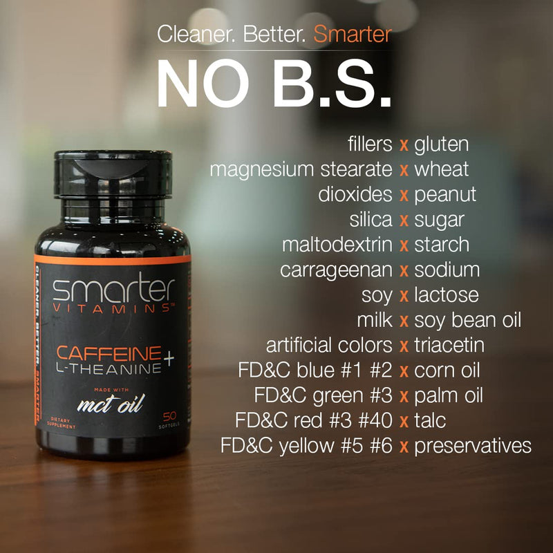 [Australia] - SmarterVitamins (3-Pack) 200mg Caffeine Pills with 100mg L-Theanine for Energy, Focus and Clarity + Coconut MCT Oil, Pre Workout, Nootropic Brain Booster, Extended Release Capsule 