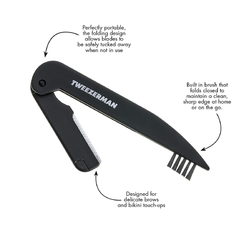 [Australia] - Tweezerman Precision Folding Brow Razor - Eyebrow Razor for Women and Men Black 