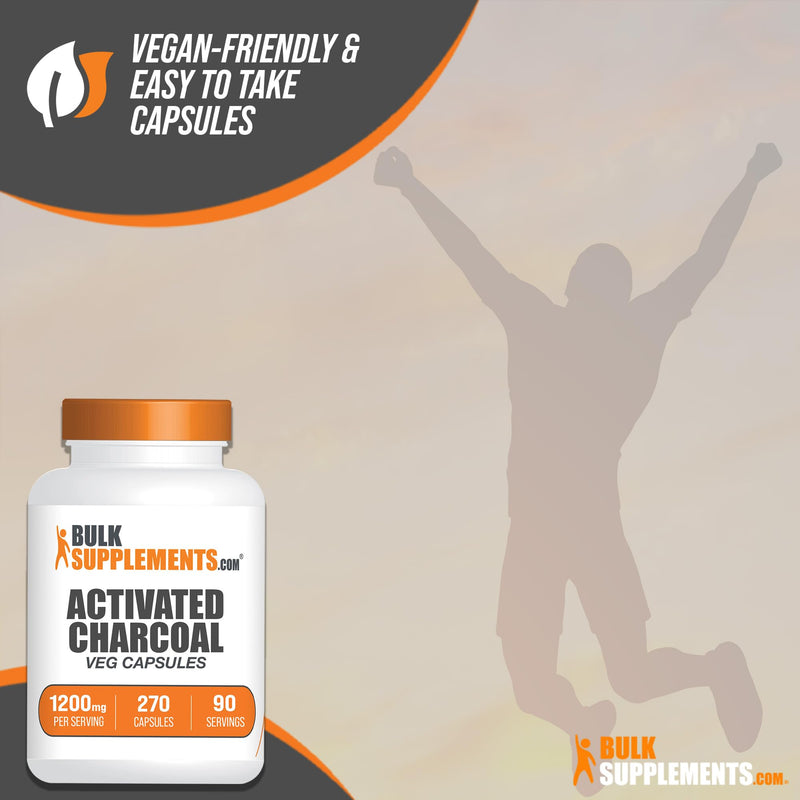 [Australia] - BulkSupplements.com Activated Charcoal Capsules - Coconut Charcoal, Activated Charcoal for Kidney Support, Activated Charcoal Pills - Vegan, 3 Capsules per Serving (1200mg), 270 Veg Capsules 