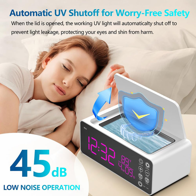 [Australia] - 500ML Capacity 48kHz, Updated Version Ultrasonic Retainer Cleaner, Multi-Functional Cleaner Machine For Dentures, Mouth Guards, Braces, Toothbrush, Jewelry, Glasses with Alam Clock Function, (white) 