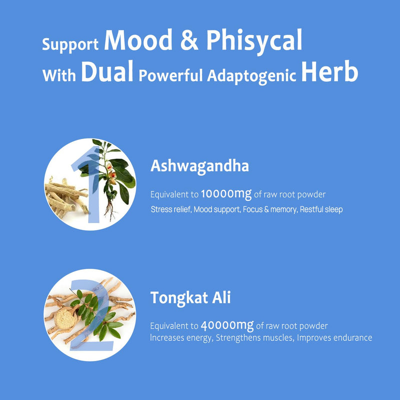 [Australia] - Ashwagandha 10000mg Tongkat Ali 40000mg Supplement with Multivitamin D3 K2 - Men's Health & Stress, Mood, Energy, Endurance Support - Ashwagandha Capsules Tongkat Ali for Men USA - 60 Count 