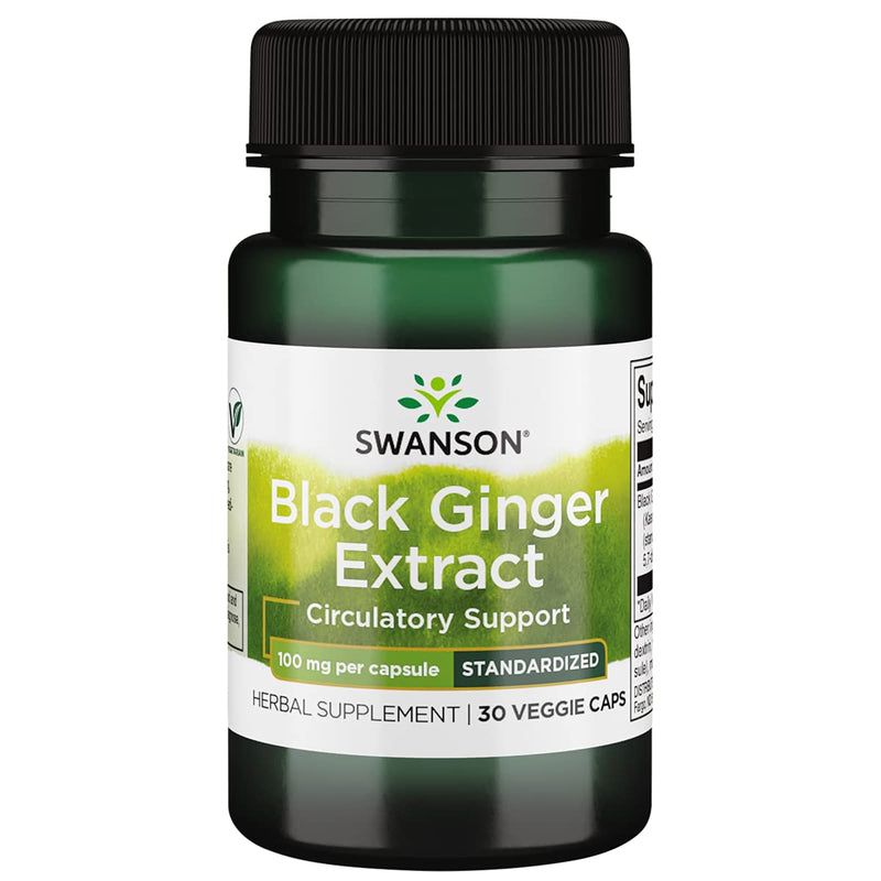 Swanson Black Ginger Extract - Promotes Healthy Blood Circulation and Physical Vigor - May Aid Heart Health, Muscle Tissue, and Mental Wellbeing - (30 Veggie Capsules, 100mg Each) 1 Pack