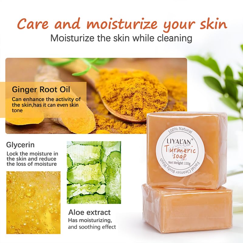 [Australia] - LIYALAN Turmeric Soap Bar for Face & Body-Tumeric Soap,Smooth Skin,Deep Cleansing, Natural Handmade Soap Sensitive Skin Formula, Vegan Soap 3.88 Ounce (Pack of 1) 
