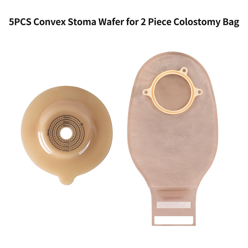 [Australia] - 5-Pack Convex Ostomy Skin Barriers for Steawoce Two-Piece Convex System - 15-45mm Cut-to-Fit Hypoallergenic Adhesive Base for Colostomy Care 