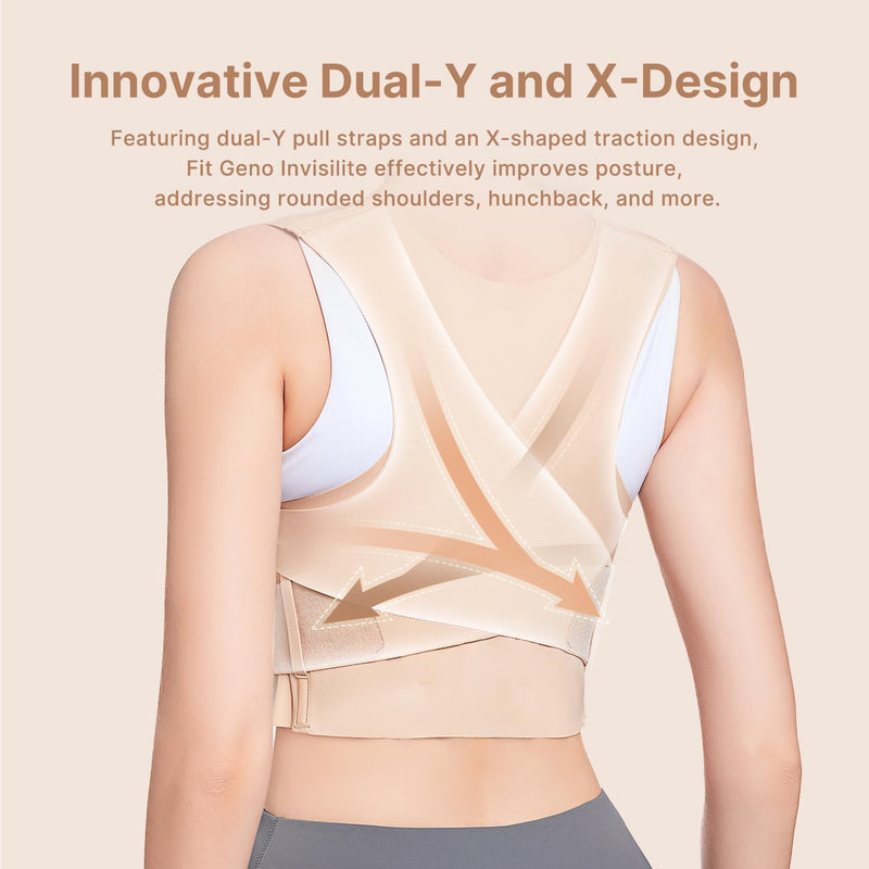 [Australia] - Fit Geno Posture Corrector for Women Invisilite: Invisible Lightweight Back Brace for Neck Shoulder & Upper Back Pain Relief - Improve Posture Correct Hunchback Slouching Under Clothes Medium Beige M (Under Bust 34"- 38") 