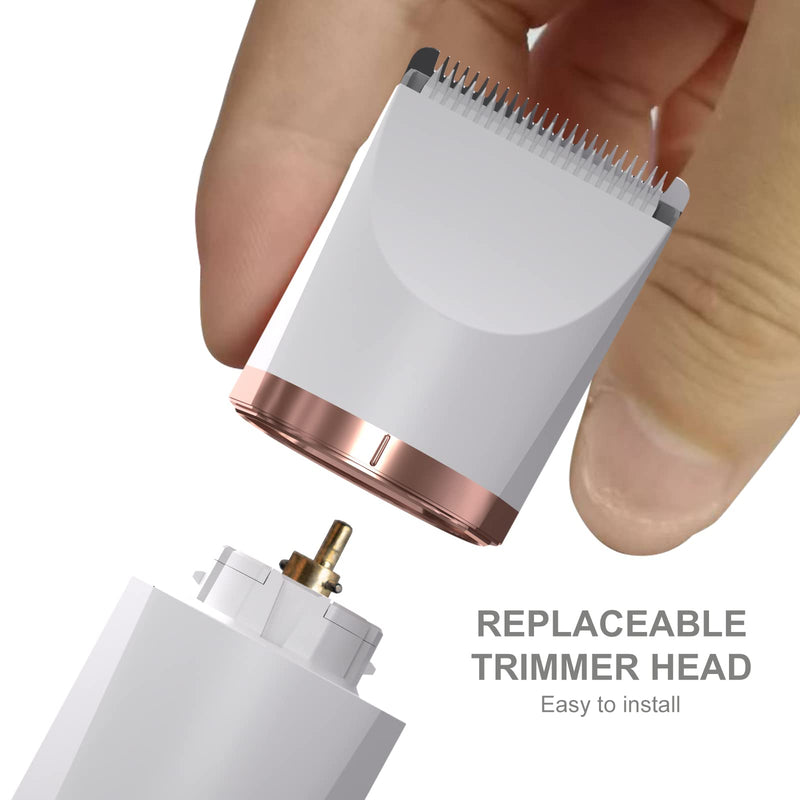 [Australia] - OLOV Electric Body Hair Trimmer - Groin Trimmer for Men - Bikini Trimmer Women - Wet/Dry Shaver Groomer, Replaceable Ceramic Blade Heads, USB Recharge Dock, Waterproof Hygiene Razor, White Rose Gold ＆ White 