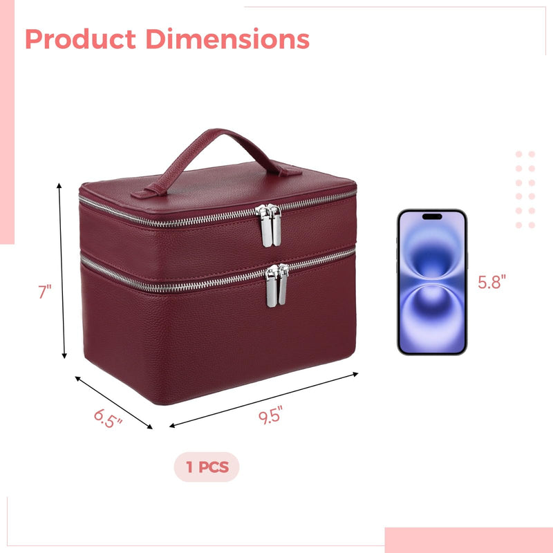 Makeup Vanity Bag for Women - Large Capacity Cosmetic Organizer with Removable Liner, Waterproof PU Leather Skincare Bag, Portable Chic Cosmetic Make Up Case for Skincare, Accessories,StyleC, Burgundy StyleC