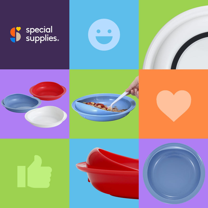 [Australia] - Special Supplies Adaptive Spill-Proof Scoop Plates- Dishes with Wall for Disabled, Elderly Adults with Special Needs from Parkinson's, Dementia, Tremors- 3 Pack (White, Blue, Red) 