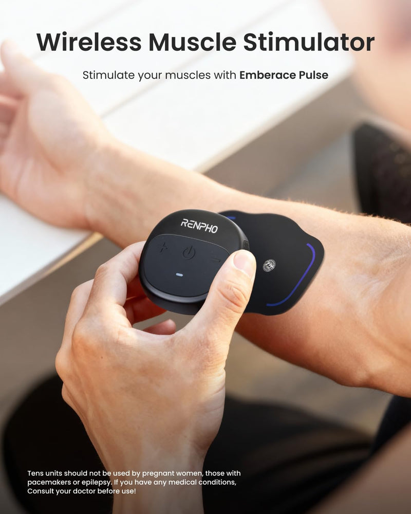 RENPHO Wireless TENS Unit Muscle Stimulator, Portable EMS Machine | 6 Modes, 20 Intensities, 4 Gel Electrode Pads, Pocket-Sized, USB-C Rechargeable, For Shoulders, Back, Wrists, Knees, Legs Black
