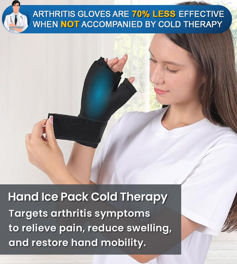 Arthritis Gloves and Ice Pack (2+1 Set) Fingerless Compression Gloves for Women and Men, Arthritis, Carpal Tunnel Medium 2 Gloves + 1 Ice Pack