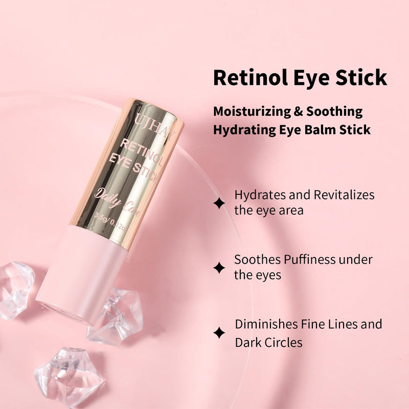 UJhay Retinol Eye Stick, Anti-Aging Eye Balm with Caffeine & Vitamin C, Reduces Wrinkles Dark Circles Puffiness Under-Eye Bags, Hydrating Firming Eye Cream
