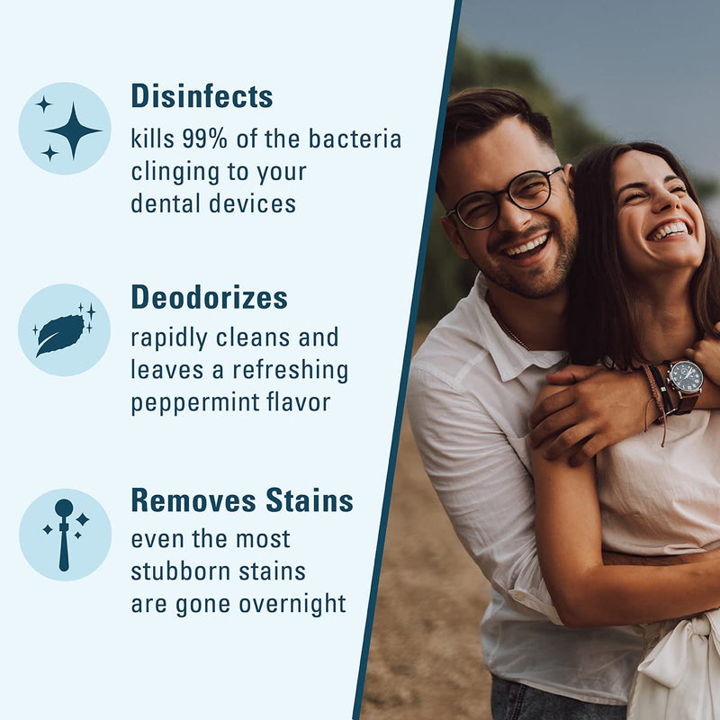 [Australia] - Retainer Cleanser Tablets and Soak Container Universal No Mess Denture Cleaning Tablets and Denture Bath Case Strainer Multipurpose Bath Cup Mouth Guard Cleaner for Stains Odor Plaque by M3 Naturals 