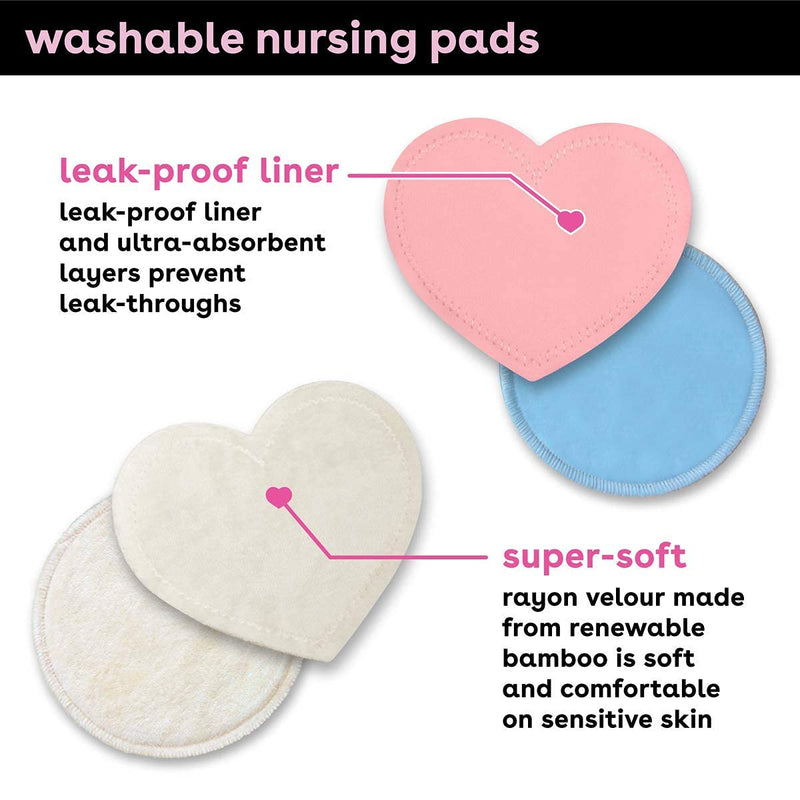 [Australia] - Bamboobies Women’s Nursing Pads, Reusable and Washable, Blue and Light Pink, 3 Regular Pairs and 1 Overnight Pairs, Leak-Proof Pads for Breastfeeding, 4 Pairs 8 Pads Blue + Pink 