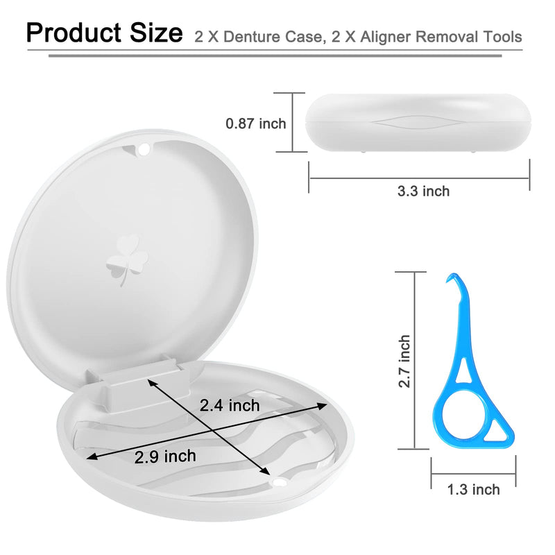 BVN 2 Pcs Retainer Case, Slim Braces Case, Denture Case, Mouth Guard Case, Teeth Aligner Case, Retainer Box, Orthodontic Dental Case, Night Guard Case Container Storage Holder White. White 2-pack + 2 Blue Aligner Remover Tool