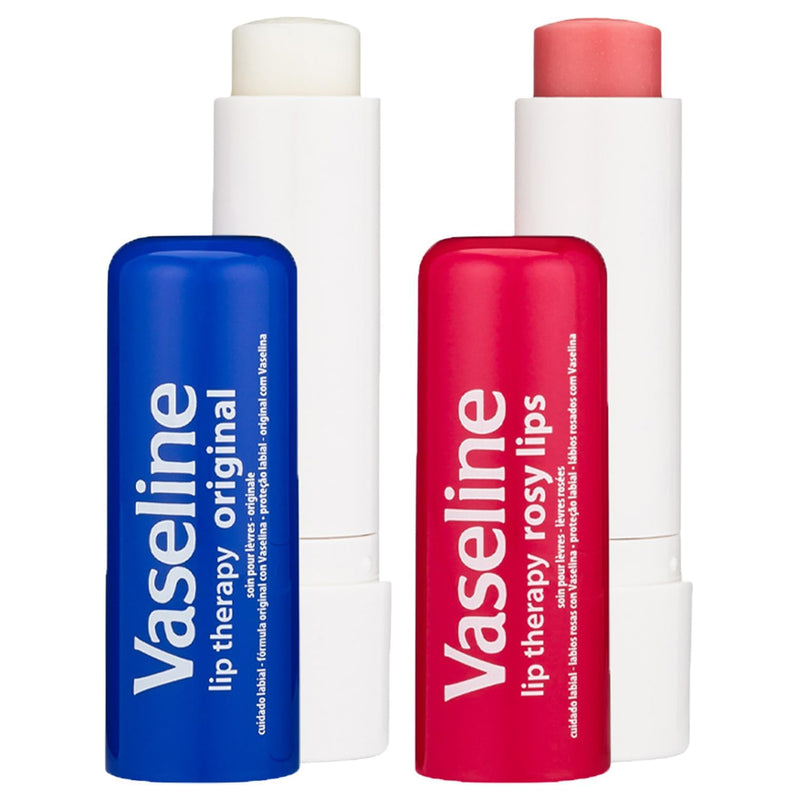 Vaseline Lip Therapy Variety 4-Pack – Original + Rosy Lips Moisturizing Lip Balm with Vitamin E, 0.16 Oz Ea