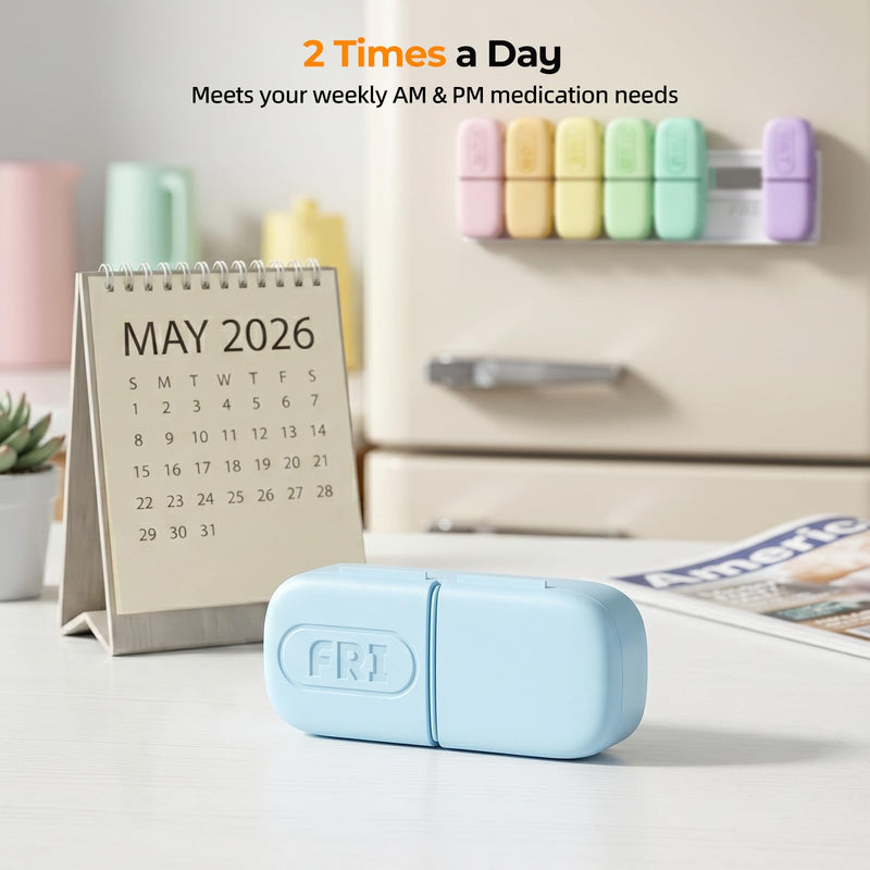 Magnetic Weekly Pill Organizer 2 Times a Day, Large AM PM Pill Box 7 Day | Travel Pill Case, Magnets and Stand, Removable Daily Medicine Container for Medication, Vitamin and Supplement, Macaron